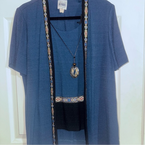 R&M Richards Blue Cardigan with Embellished Trim - Picture 4 of 5